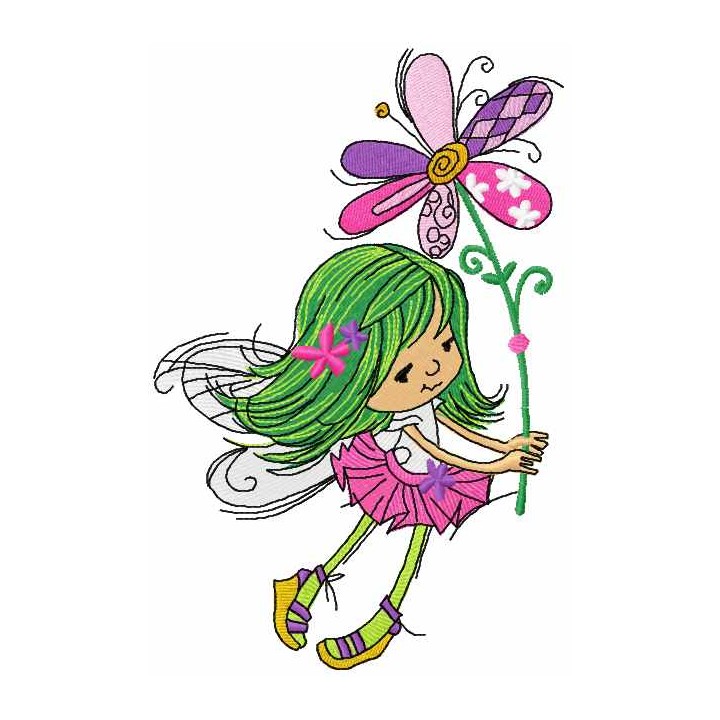 Little cute fairy with flower embroidery design - Embroidery Design