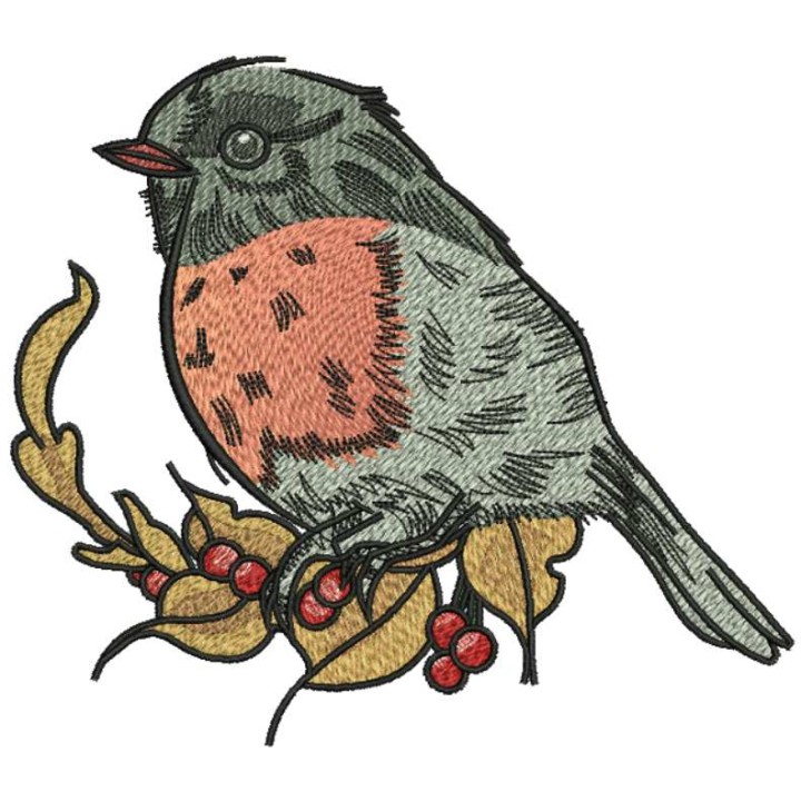 Bullfinch and autumn leaves 2 embroidery design - Embroidery Design