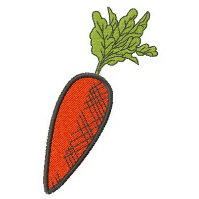 Carrot embroidery design showcasing a vibrant stitched motif of a fresh carrot, ideal for creative projects.