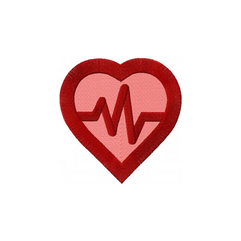 Heart cardio symbol embroidery design showcasing a stitched motif perfect for social service projects.