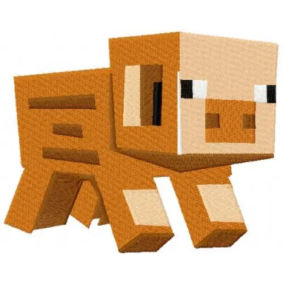 Minecraft pig embroidery design featuring a cute pig motif ideal for t-shirts, hoodies, and tote bags.