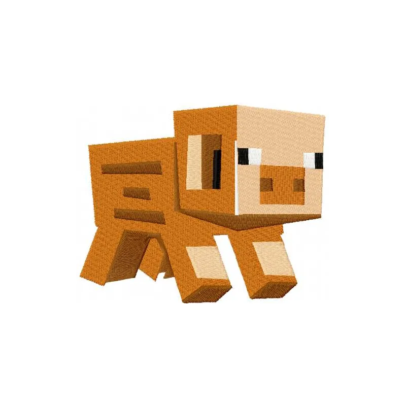 Minecraft pig embroidery design featuring a cute pig motif ideal for t-shirts, hoodies, and tote bags.