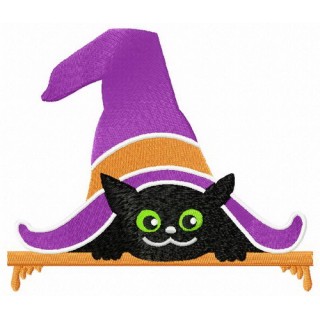 Cat under the hat embroidery design - Embroidery Design