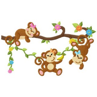 Monkey's picnic embroidery design - Embroidery Design