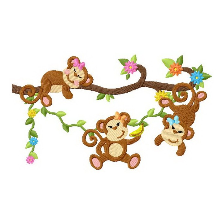 Monkey's picnic embroidery design - Embroidery Design