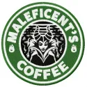 Maleficent's coffee embroidery design featuring whimsical motifs inspired by Sleeping Beauty, ideal for embellishing tote ba…