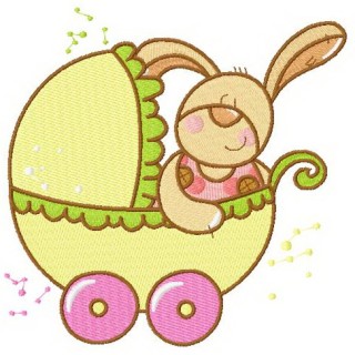 Baby bunny in pram embroidery design - Embroidery Design