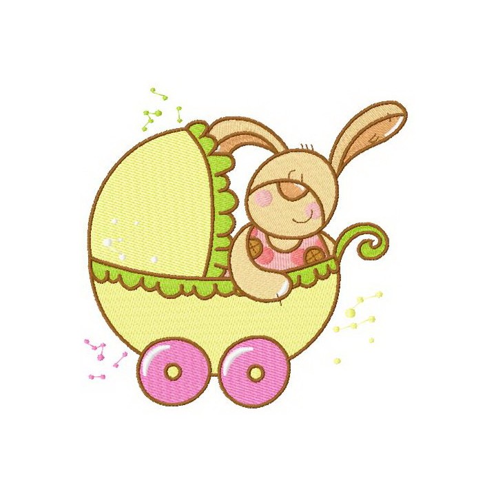 Baby bunny in pram embroidery design - Embroidery Design