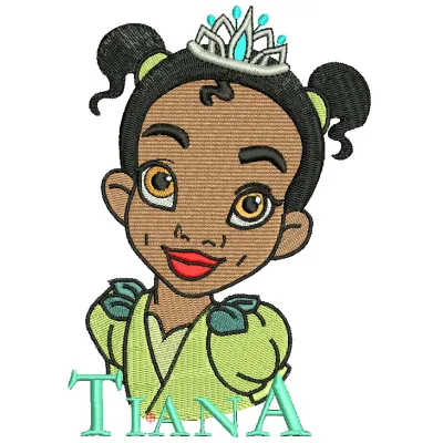Young Tiana 2 embroidery design featuring a charming princess from the Princess and the Frog collection.