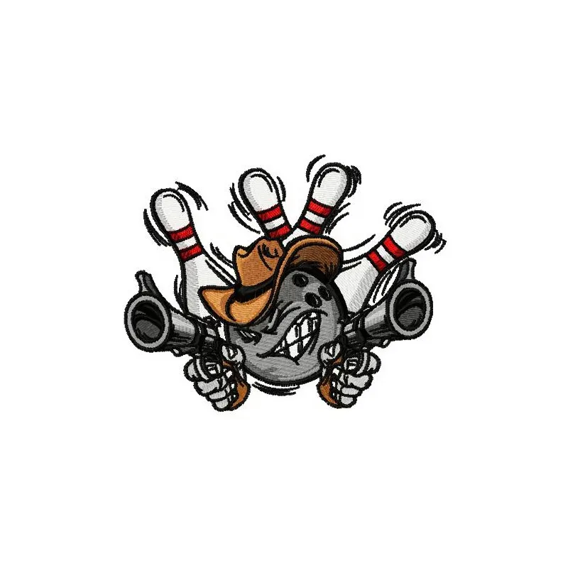 Wild West bowling embroidery design featuring western motifs, perfect for stitching on shirts or tote bags.