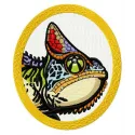 Chameleon 3 embroidery design showcasing a vibrant reptile motif for stitching on apparel and accessories.
