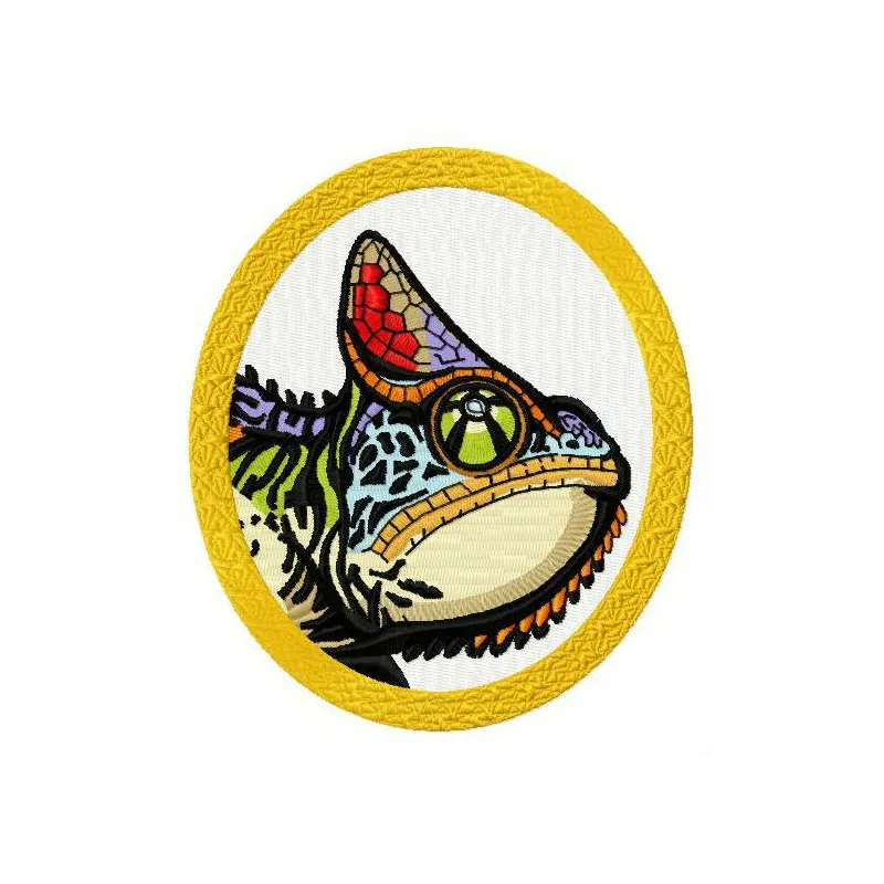 Chameleon 3 embroidery design showcasing a vibrant reptile motif for stitching on apparel and accessories.