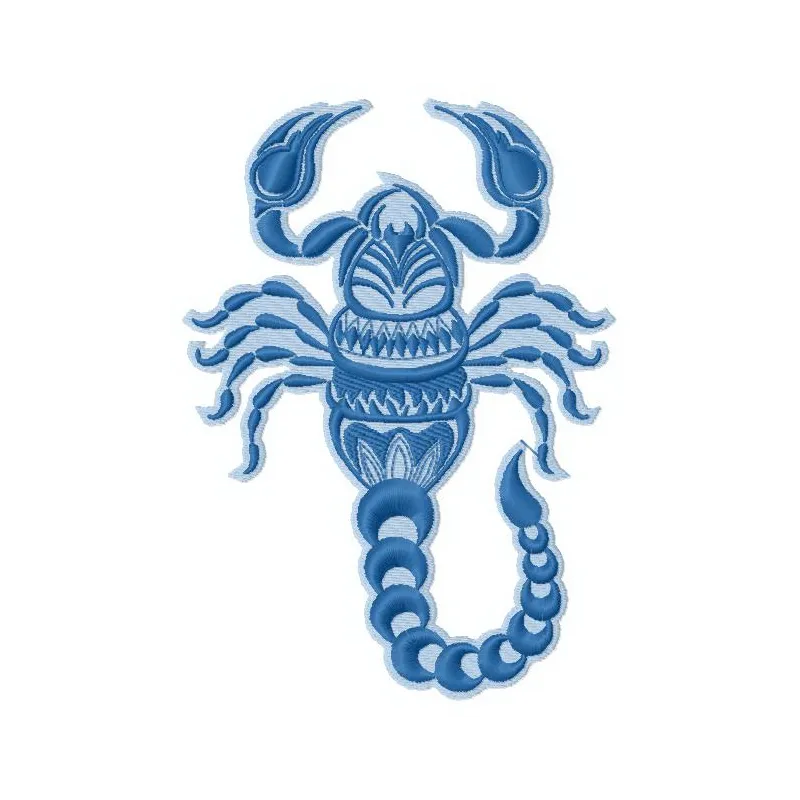 Scorpion embroidery design showcasing intricate details, ideal for stitching on apparel and accessories.