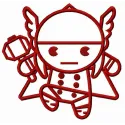Chibi Thor attacks embroidery design featuring a playful superhero motif for creative stitching projects.