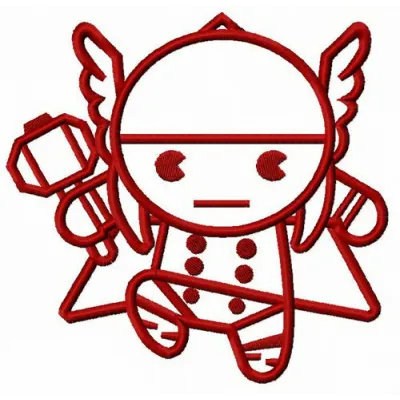 Chibi Thor attacks embroidery design featuring a playful superhero motif for creative stitching projects.