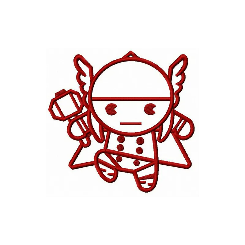 Chibi Thor attacks embroidery design featuring a playful superhero motif for creative stitching projects.