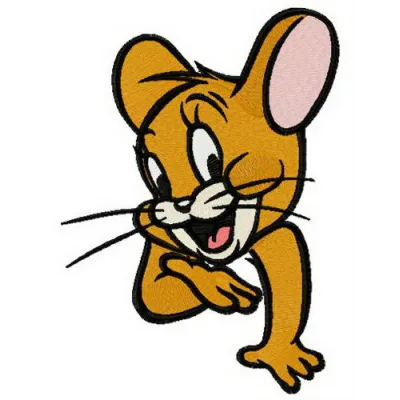 Shy Jerry embroidery design featuring a playful cartoon mouse, ideal for stitching on t-shirts and tote bags.