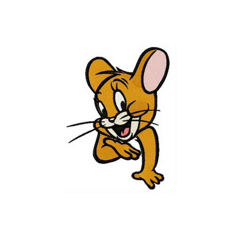 Shy Jerry embroidery design featuring a playful cartoon mouse, ideal for stitching on t-shirts and tote bags.
