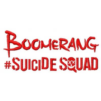 Preview of the Suicide Squad Boomerang 3 embroidery design featuring vibrant colors and intricate details.