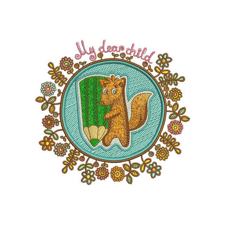 Squirrel the painter embroidery design - Embroidery Design