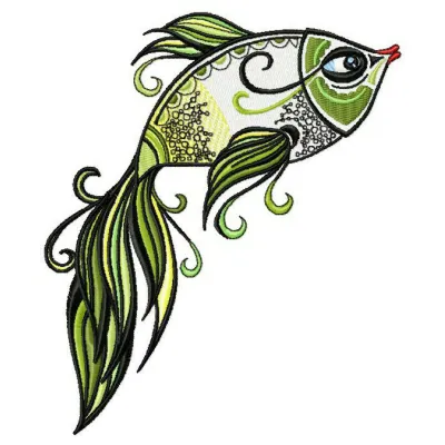 Preview of a Green-tailed fish 2 embroidery design showcasing vibrant colors and intricate details in a sea life theme.