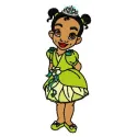 Young Tiana embroidery design featuring the beloved princess from The Princess and the Frog movie.
