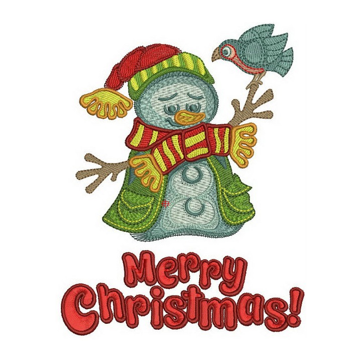 Merry Christmas snowman embroidery design - Embroidery Design