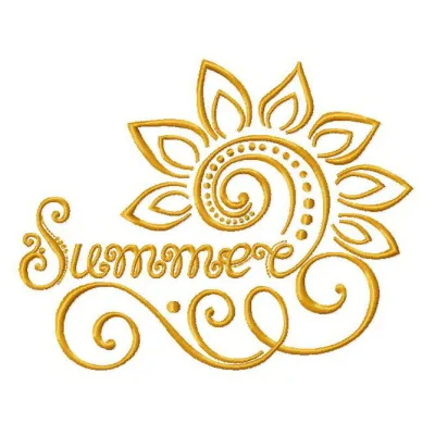 Vibrant Summer 3 embroidery design showcasing a cheerful sun and floral motifs, ideal for summer-themed projects.