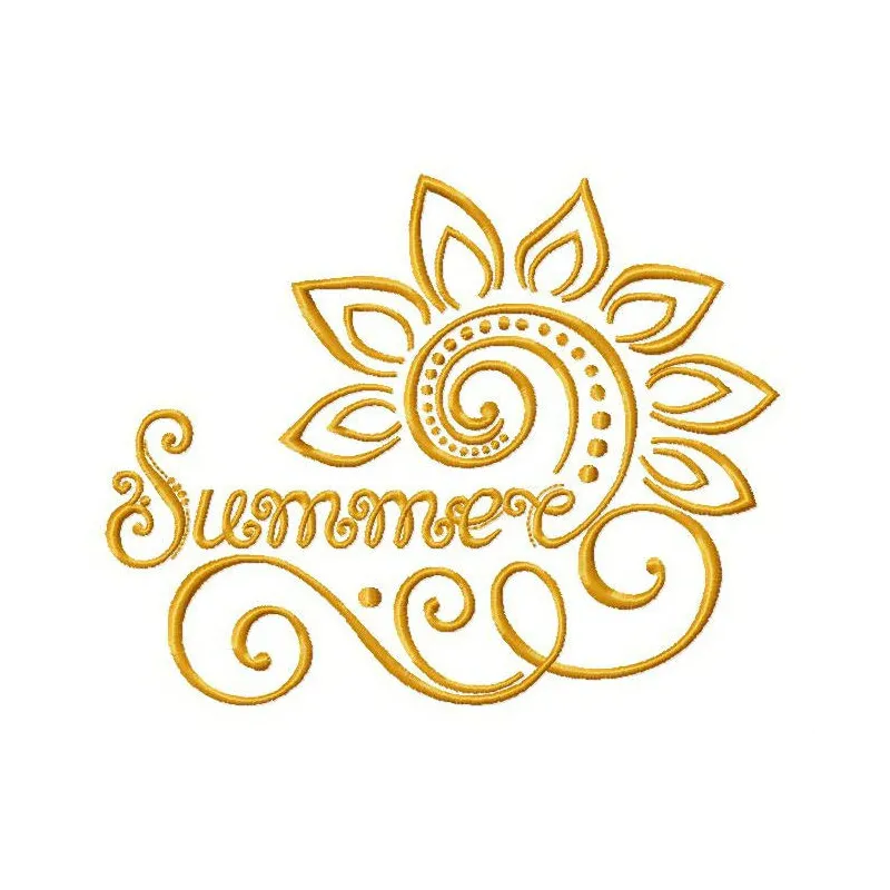 Vibrant Summer 3 embroidery design showcasing a cheerful sun and floral motifs, ideal for summer-themed projects.
