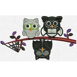 Owls in Halloween costumes embroidery design - Embroidery Design