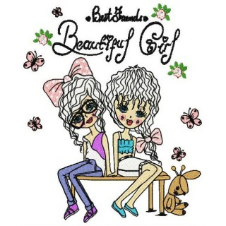Best friends beautiful girl embroidery design - Embroidery Design