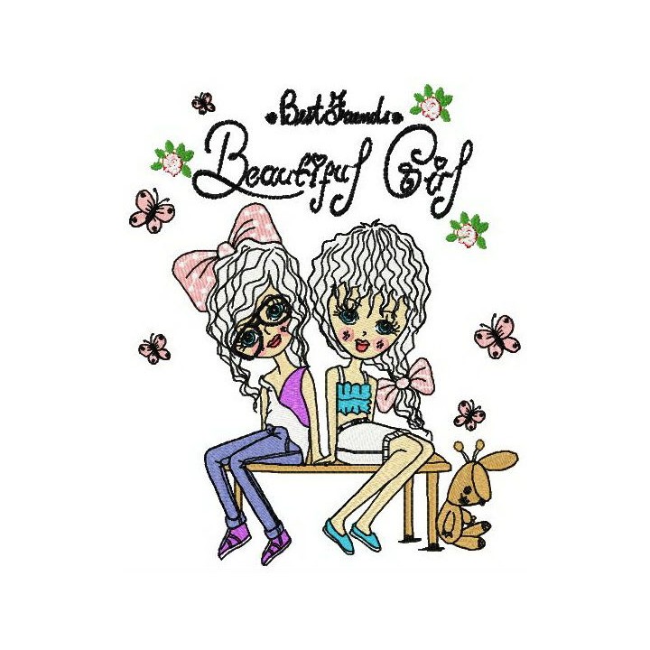 Best friends beautiful girl embroidery design - Embroidery Design