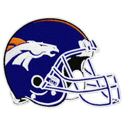 Denver Broncos helmet embroidery design showcasing the team's logo for stitching on apparel and accessories.