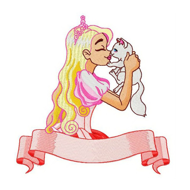 Princess with cute kitten 2 embroidery design - Embroidery Design
