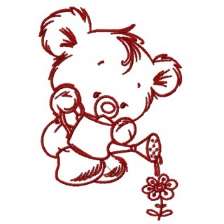 Teddy with watering can 3 embroidery design - Embroidery Design