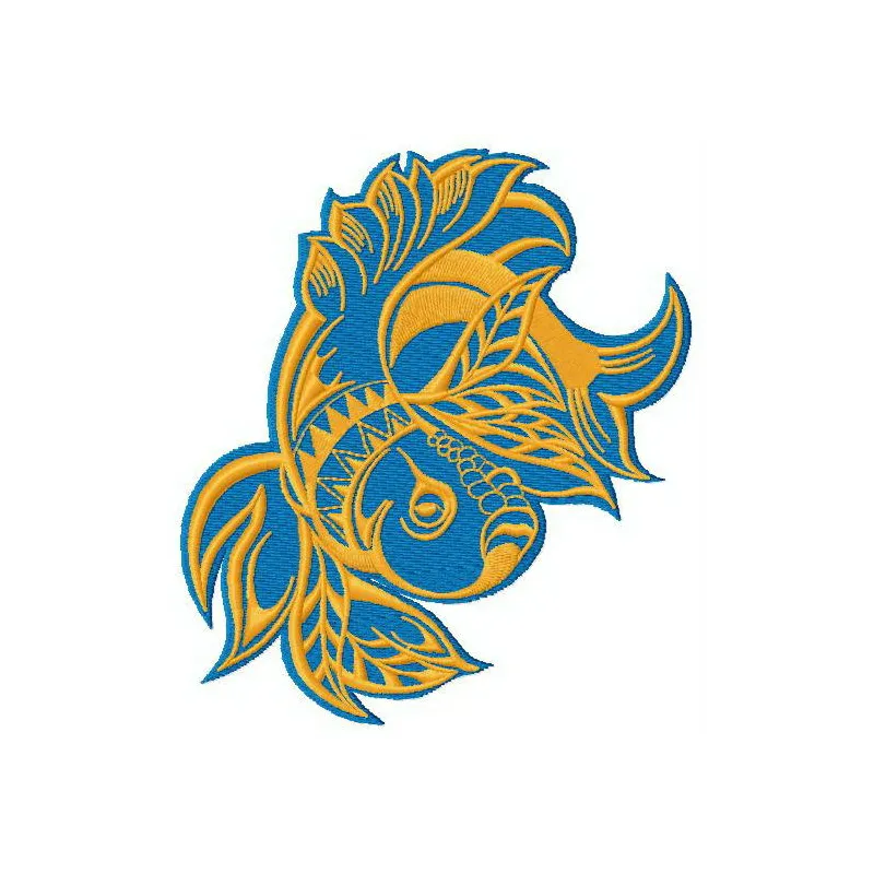 Grumpy golden fish embroidery design showcasing a whimsical sea life motif for creative stitching projects.