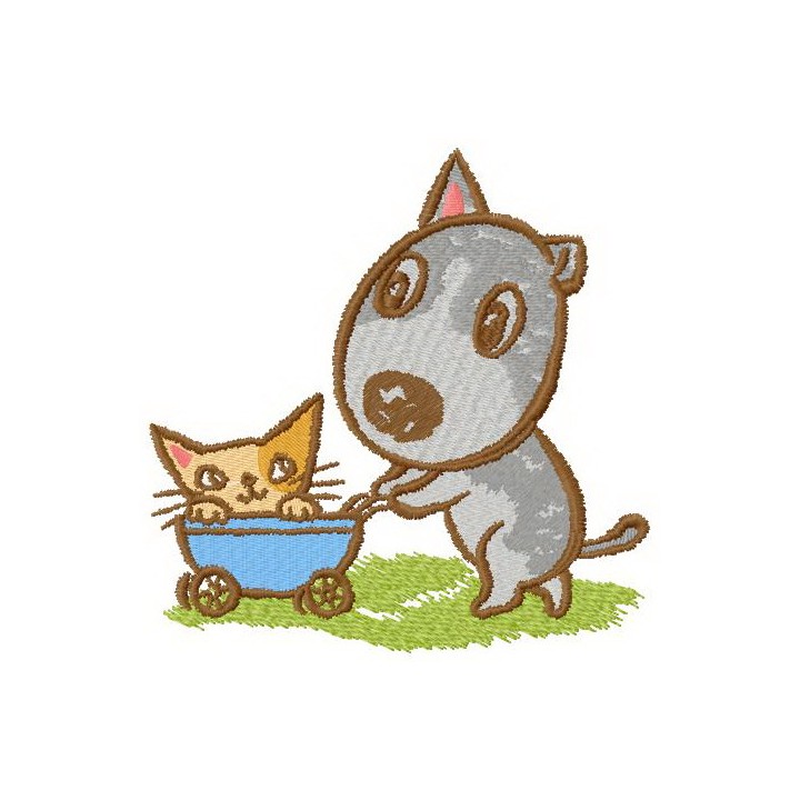 Dog and baby kitten embroidery design - Embroidery Design