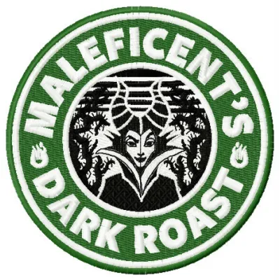 Maleficent's dark roast embroidery design featuring a whimsical motif inspired by Sleeping Beauty.