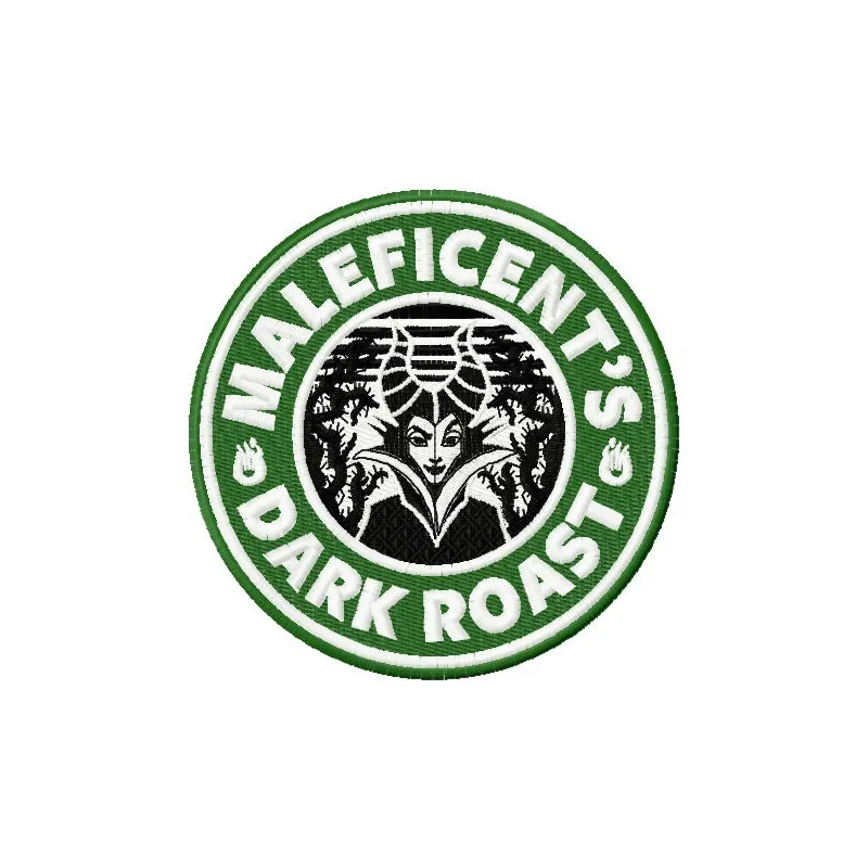 Maleficent's dark roast embroidery design featuring a whimsical motif inspired by Sleeping Beauty.