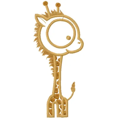 Little giraffe embroidery design showcased in colorful applique style, perfect for baby onesies and pillows.