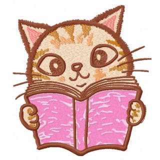 Kitty reading book embroidery design - Embroidery Design