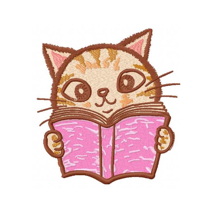 Kitty reading book embroidery design - Embroidery Design