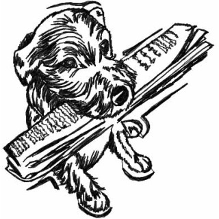 Dog with newspaper embroidery design - Embroidery Design