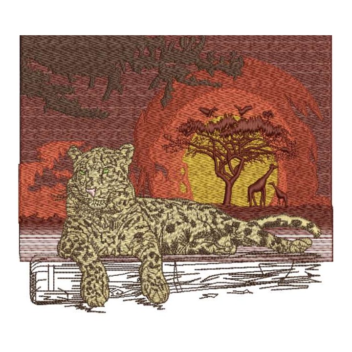 Jaguar in savanna embroidery design - Embroidery Design