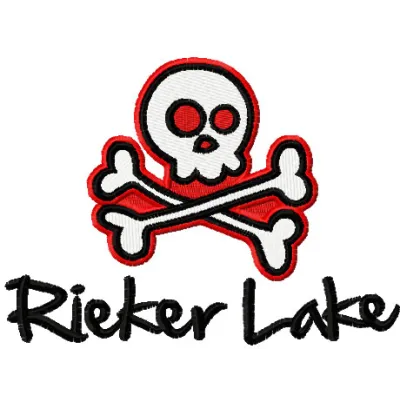 Rieker Lake embroidery design featuring intricate skull and bones motifs for unique stitching projects.