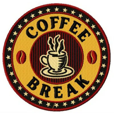 Coffee break 4 embroidery design featuring a whimsical coffee cup motif, perfect for stitching on towels or t-shirts.