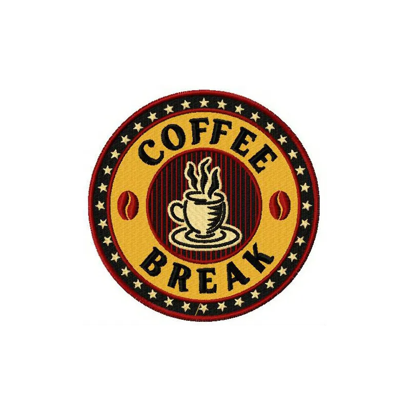 Coffee break 4 embroidery design featuring a whimsical coffee cup motif, perfect for stitching on towels or t-shirts.