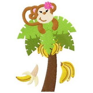 Monkey loves bananas  embroidery design - Embroidery Design