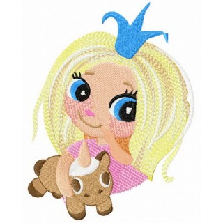 Shy princess with unicorn toy embroidery design - Embroidery Design