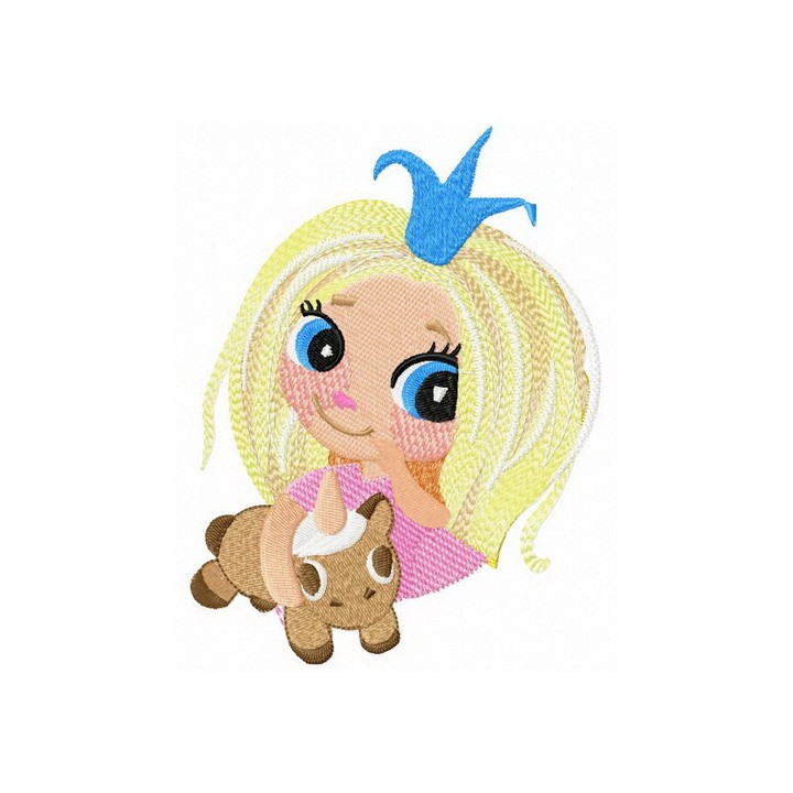 Shy princess with unicorn toy embroidery design - Embroidery Design